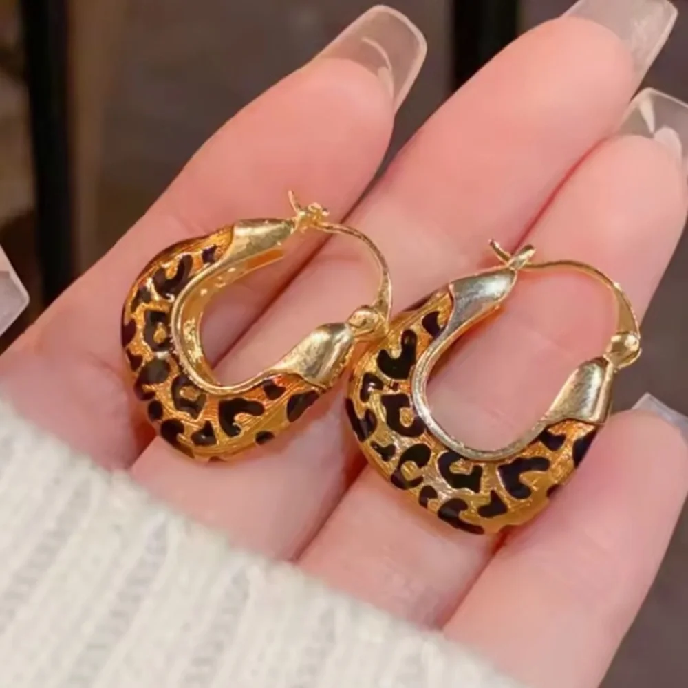 18k Gold Plated Leopard Print Hoop Earrings - Women Jewelry